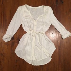White Anthropologie Tunic Tie Top