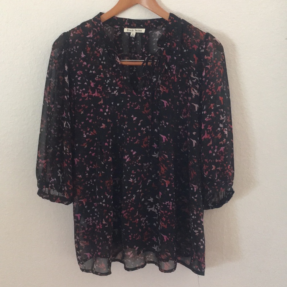 Black patterned 3/4 Sheer Top