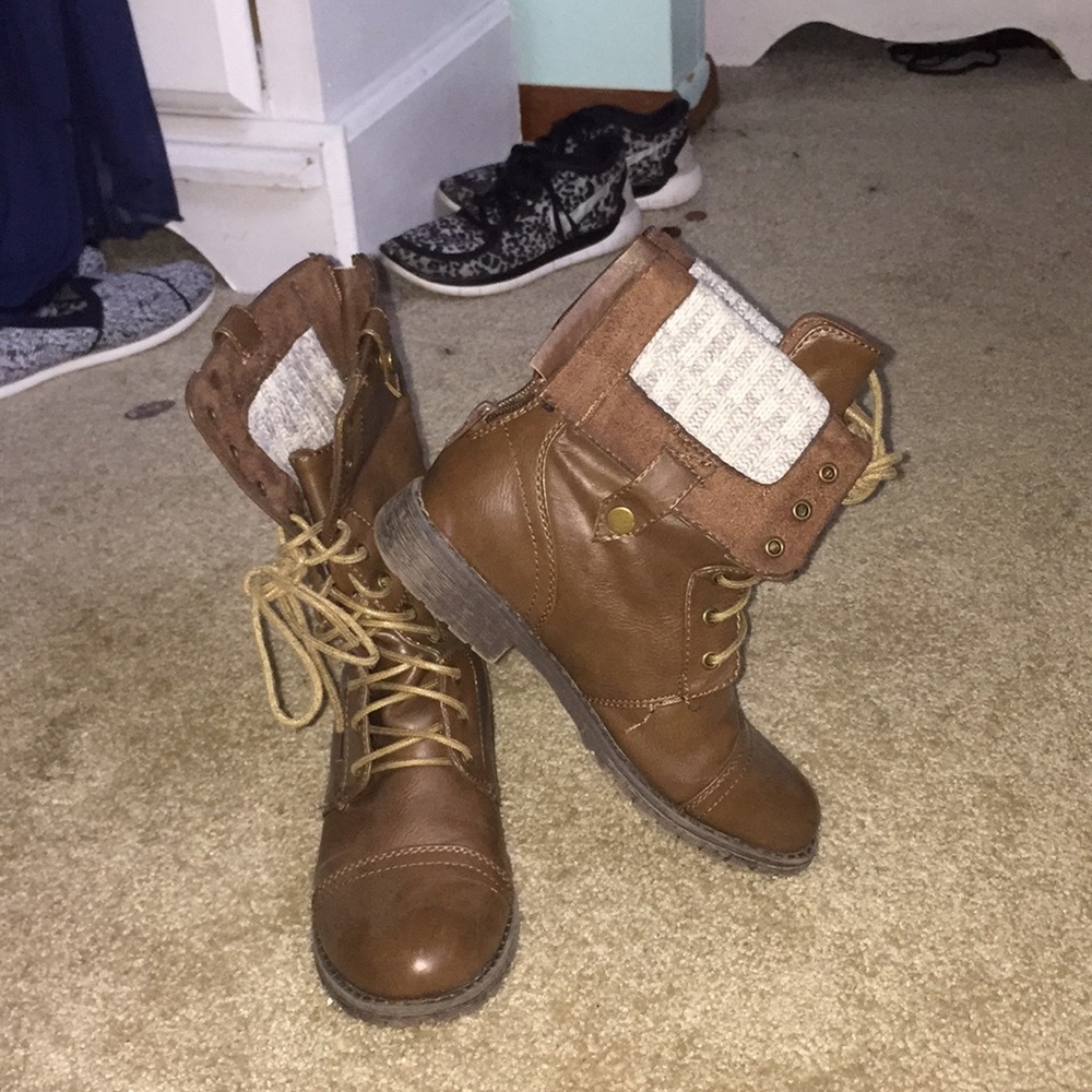 Brown combat boots