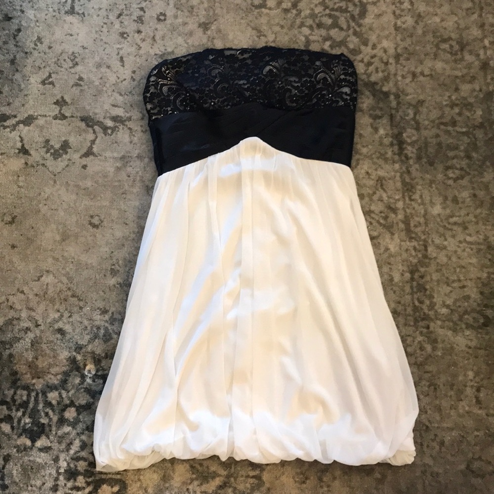 Black and white strapless bubble dress
