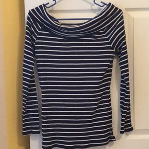 New York & Co Lg. Blue and White off shoulder top