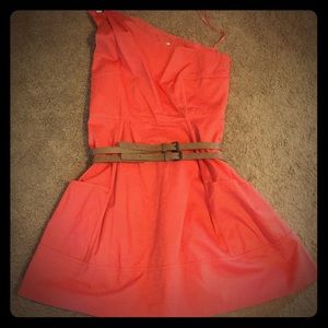 Salmon pink Jessica Simpson dress with tan belt