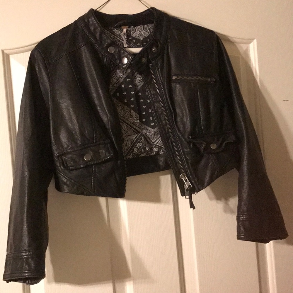 Free People Cropped 2 XS Vegan Faux Leather Jacket