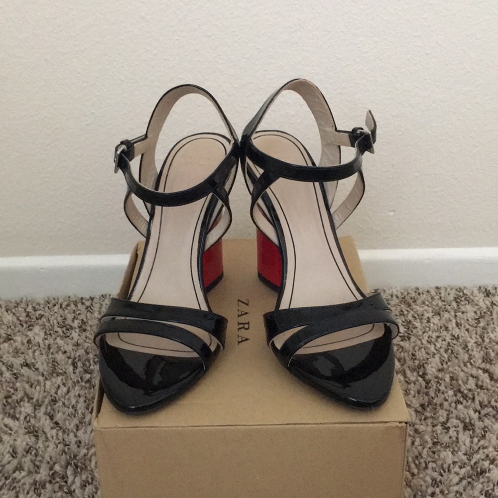 Zara Woman - Black Patent Heel Sandals