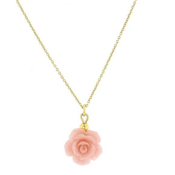 Coral Rose Pendant With 18" Silver Chain - Picture 1 of 1