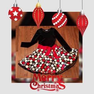 Gorgeous girls' black velvet & red polka dot dress