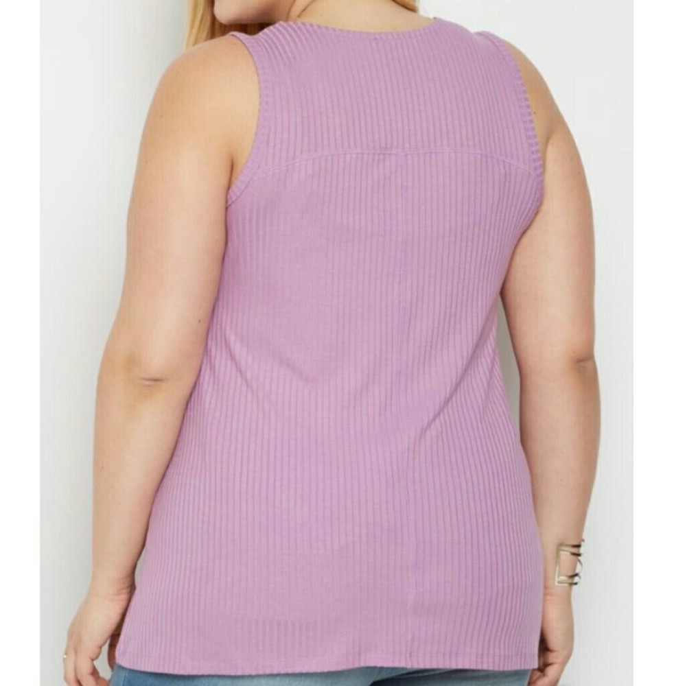NWT Plus Size Lace up Ribbed Tank Top 2X & 3X - Picture 2 of 2