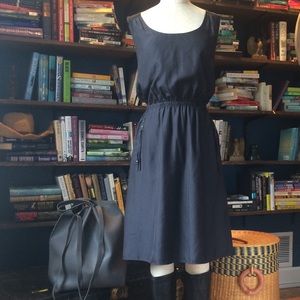 Loft Gray Black Dress with Zipper Pockets