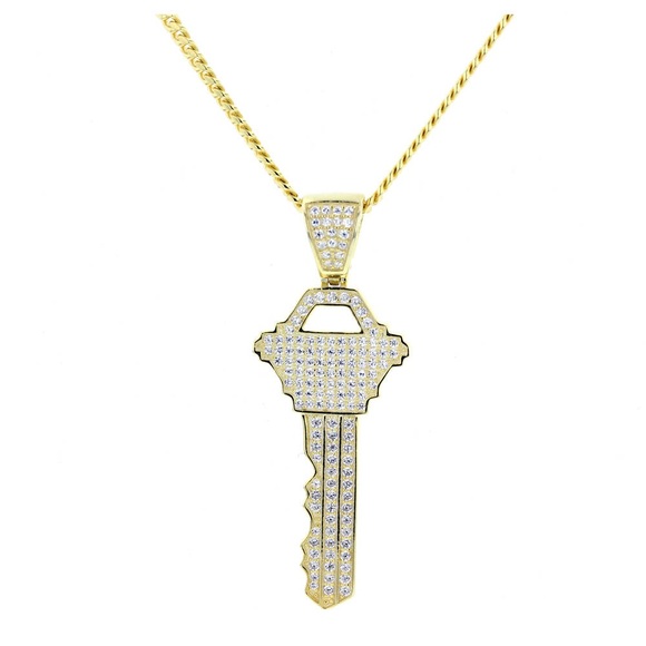 Silver & Cubic Zirconia Key Pendant Cuban Chain