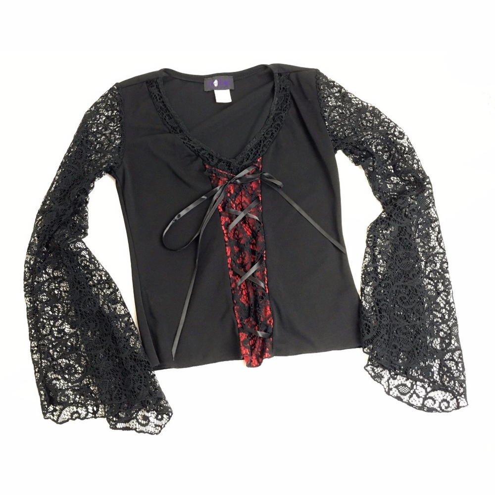 Hot Topic Morbid Threads Black Lace Shirt Top XS