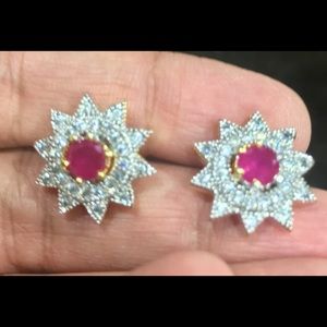 Cubic zirconia ruby accent earrings studs