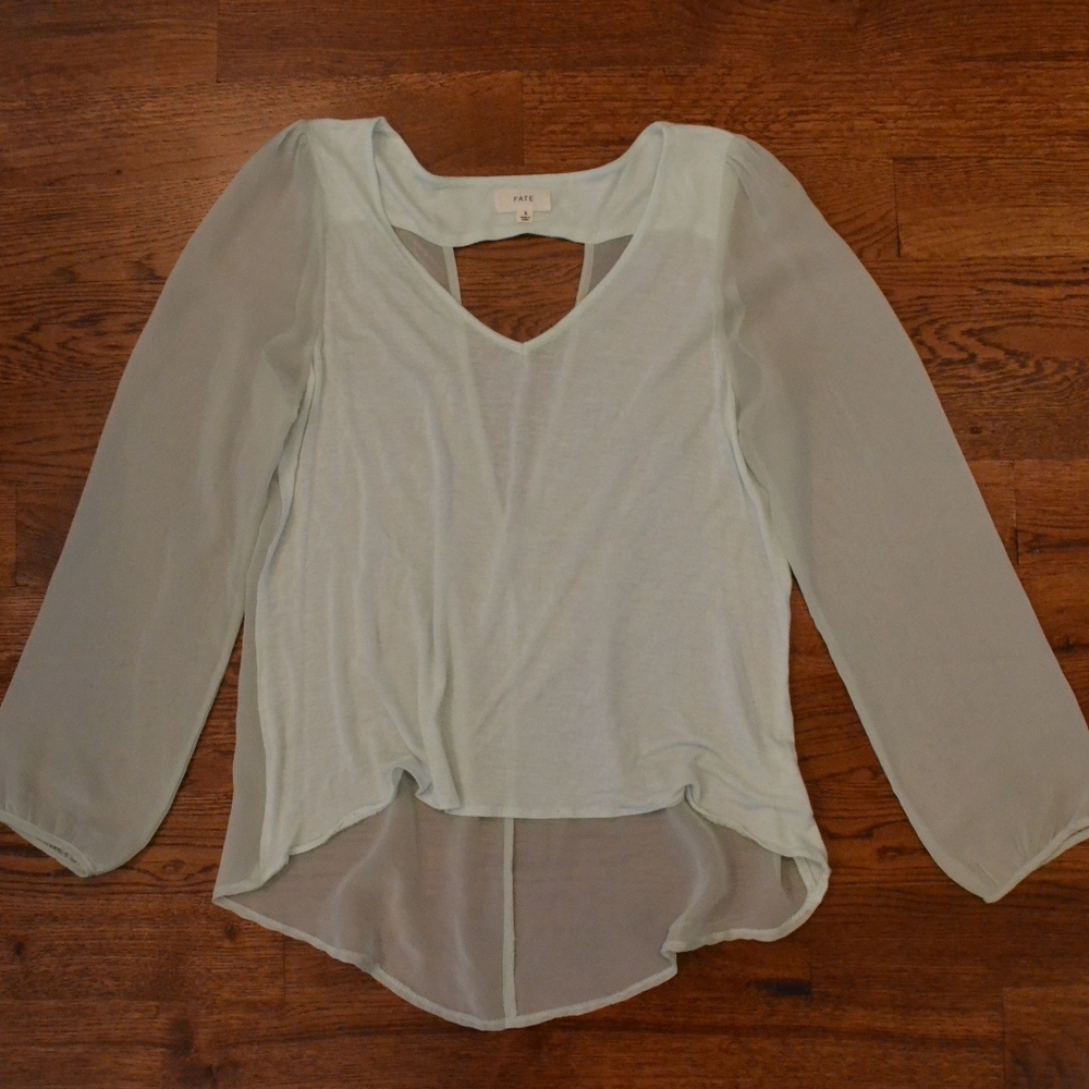 Fate Light Aqua V-Neck Long Sleeve Blouse