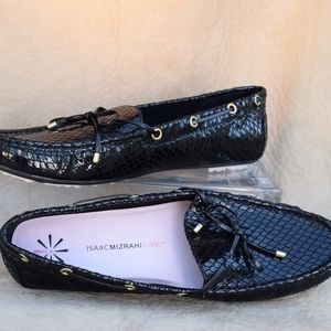 Wms ISAACMIZRAH Patent Leather Loafer Driver Shoes