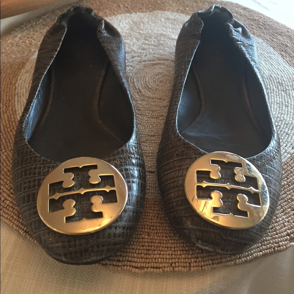 Tory Burch Flats, textured olive green / taupe