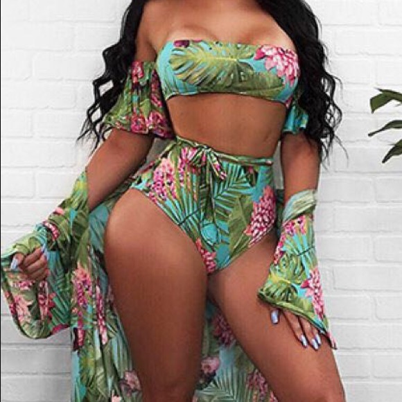 3-piece tropical flower set. - Picture 1 of 3