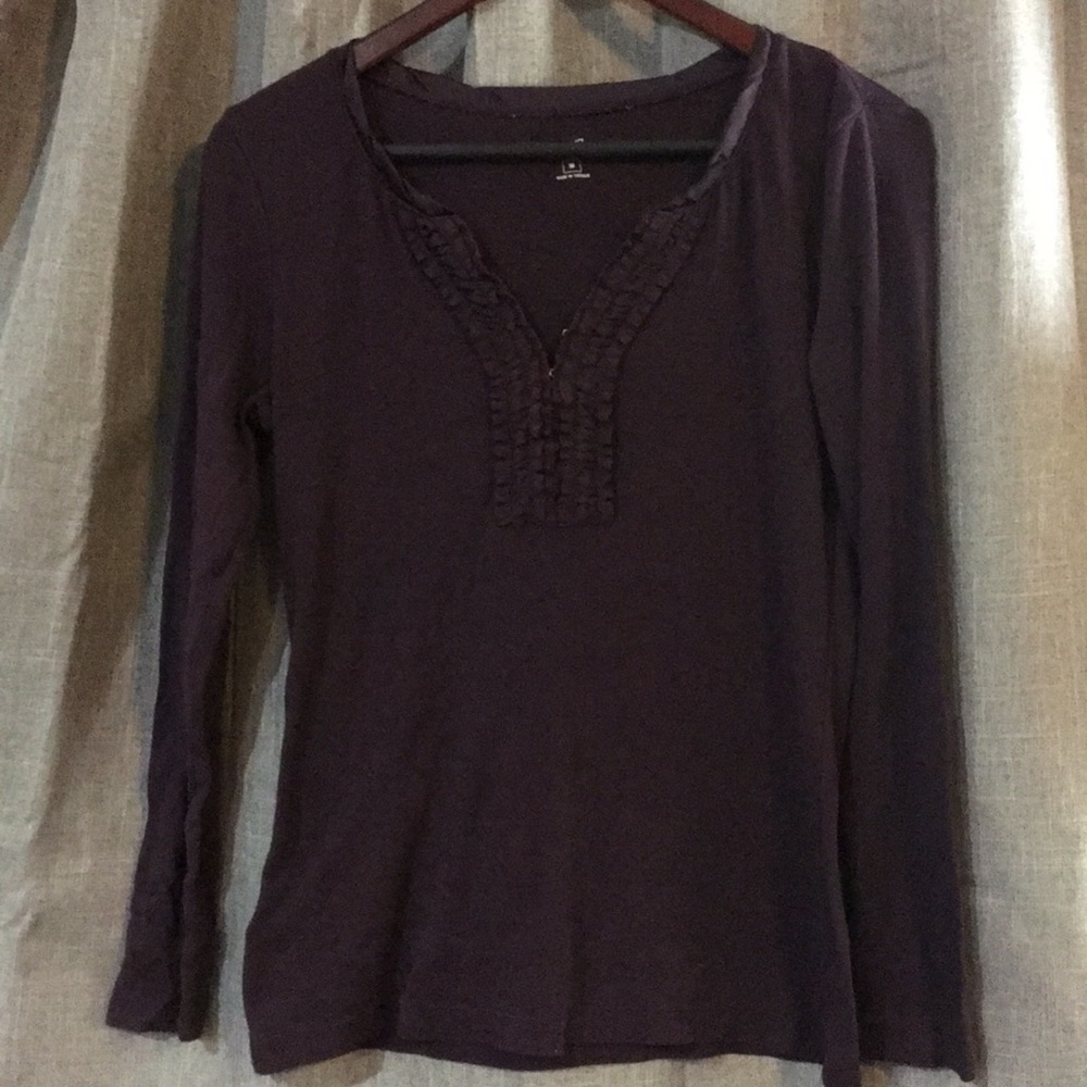 Satin Ruffle Front Long Sleeve Tee
