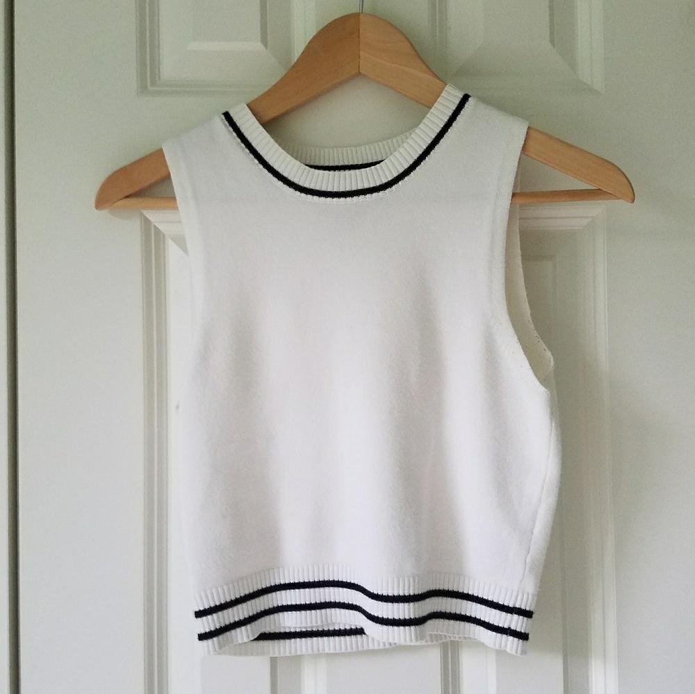White Crop Top w/ Black Stripes