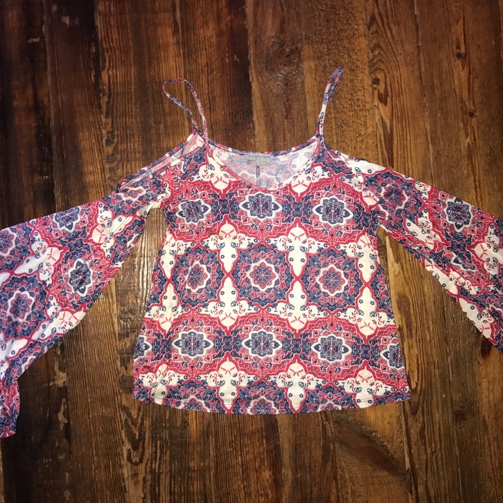 Bell sleeve cold shoulder top