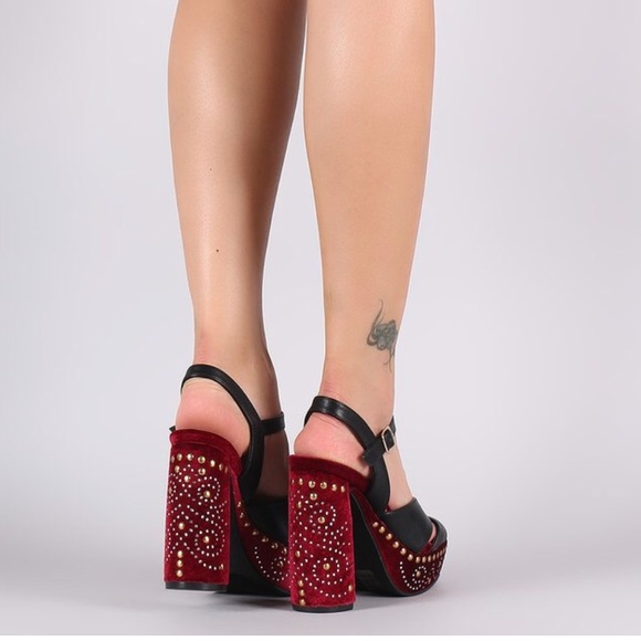 LADIES velvet Studded Platform Pump High Heels - Picture 3 of 4