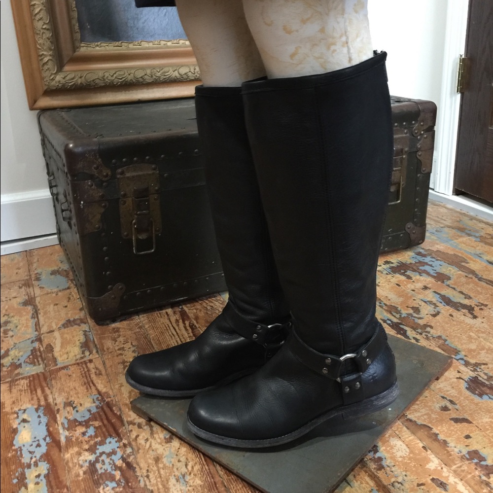 Frye Phillip Harness Tall Black Leather Boots