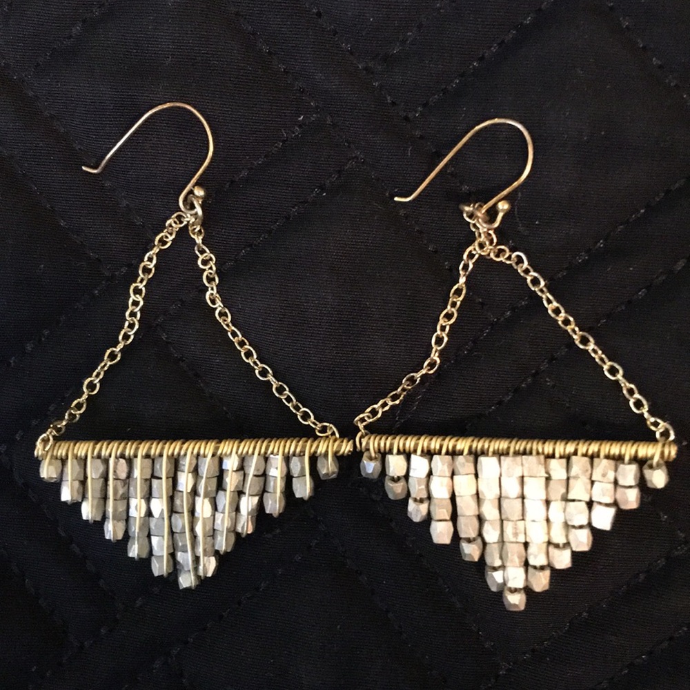 Chandelier Earrings with Gray and White Beads A-28