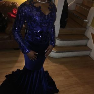 Navy Blue Velvet Sequin Dress