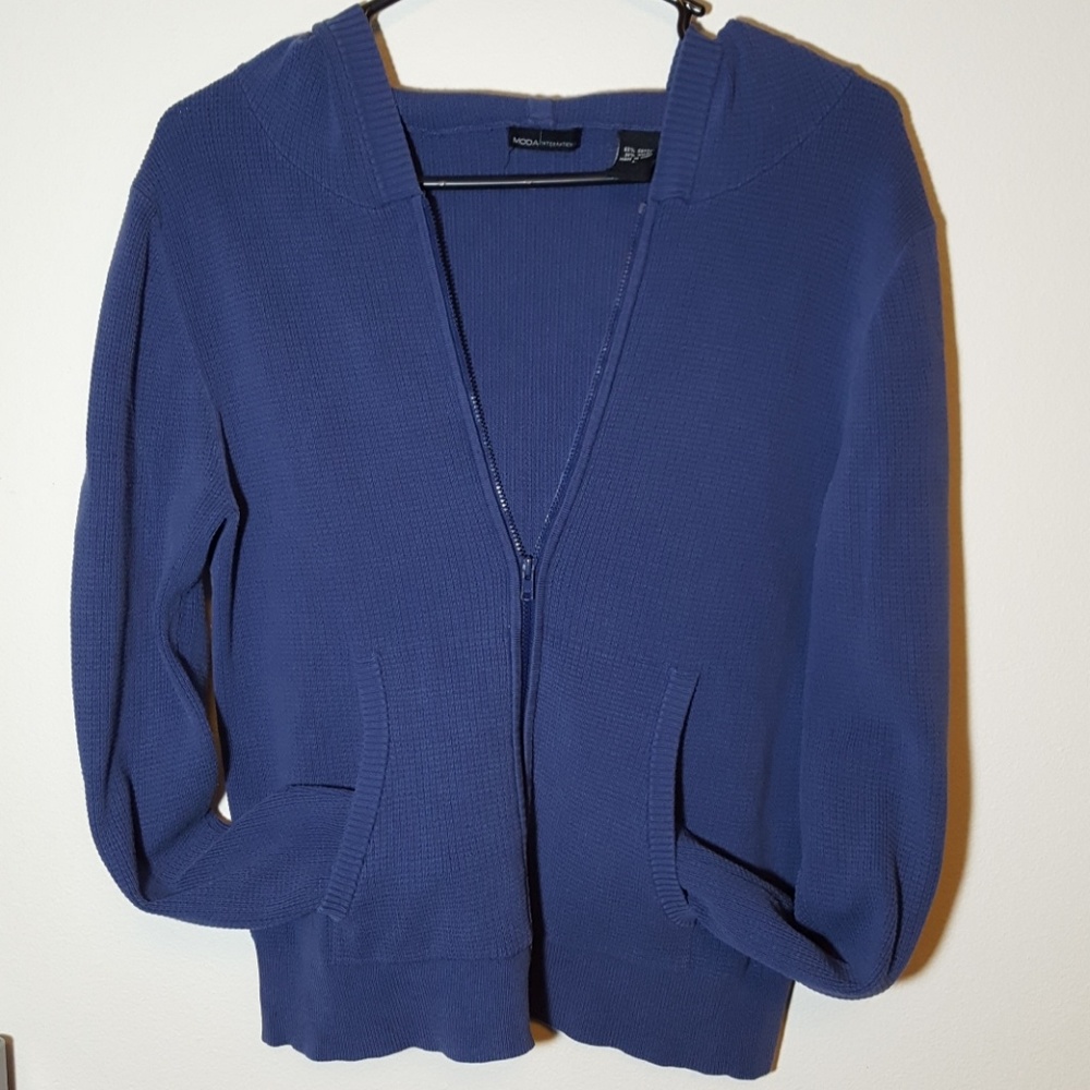 Waffle Knit Hooded Zip Up Sweater