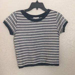 Zara Navy / White striped cropped knit sweater