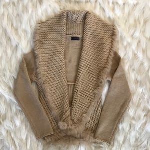 Lovetoken tan rabbit fur trim sweater M