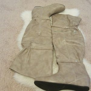 Neutral colored Over-the-Knee Flat Boots