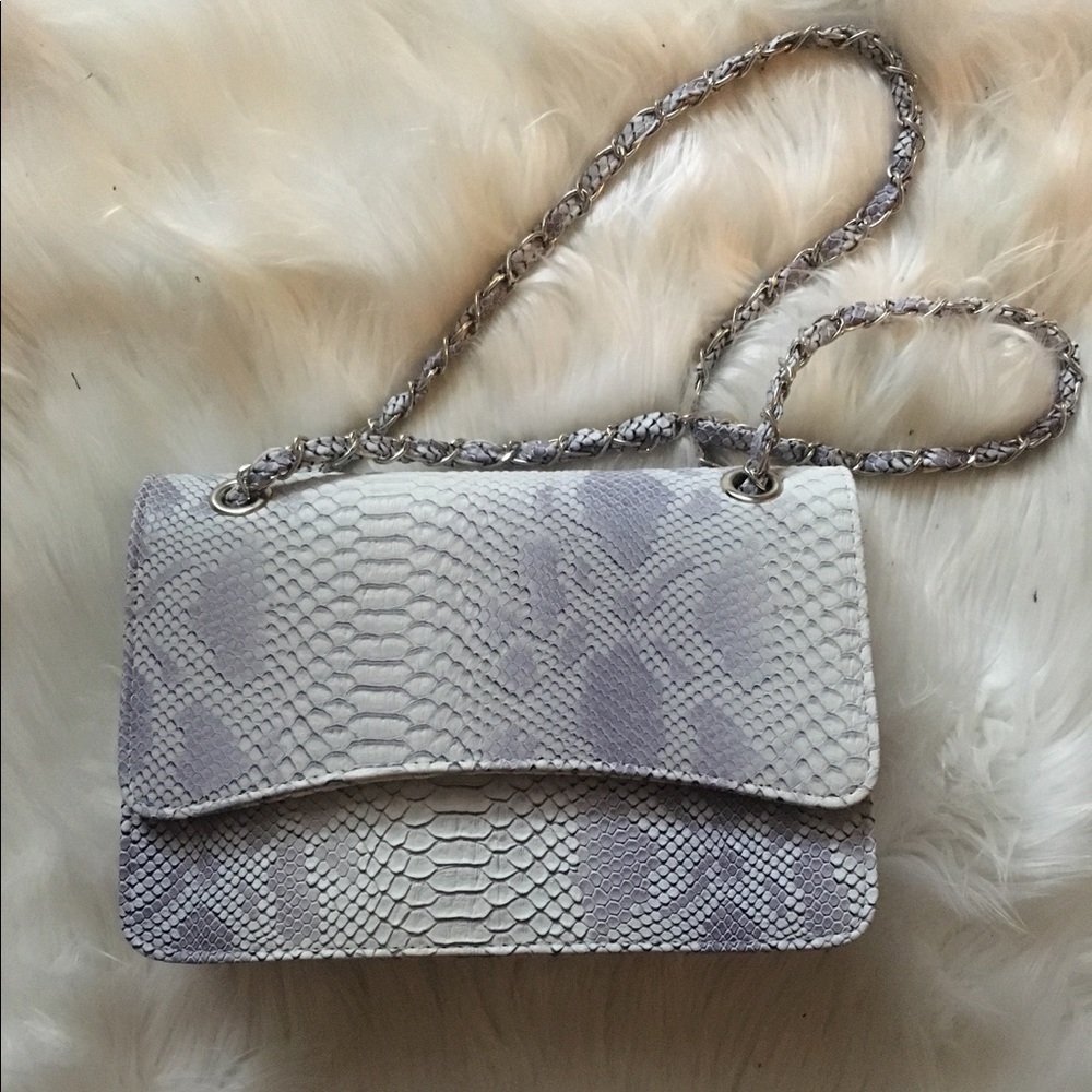 Grey faux croc skin shoulder bag