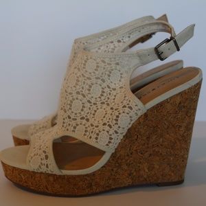 Lucky Brand Raziah Open Toe Canvas Cream Wedge