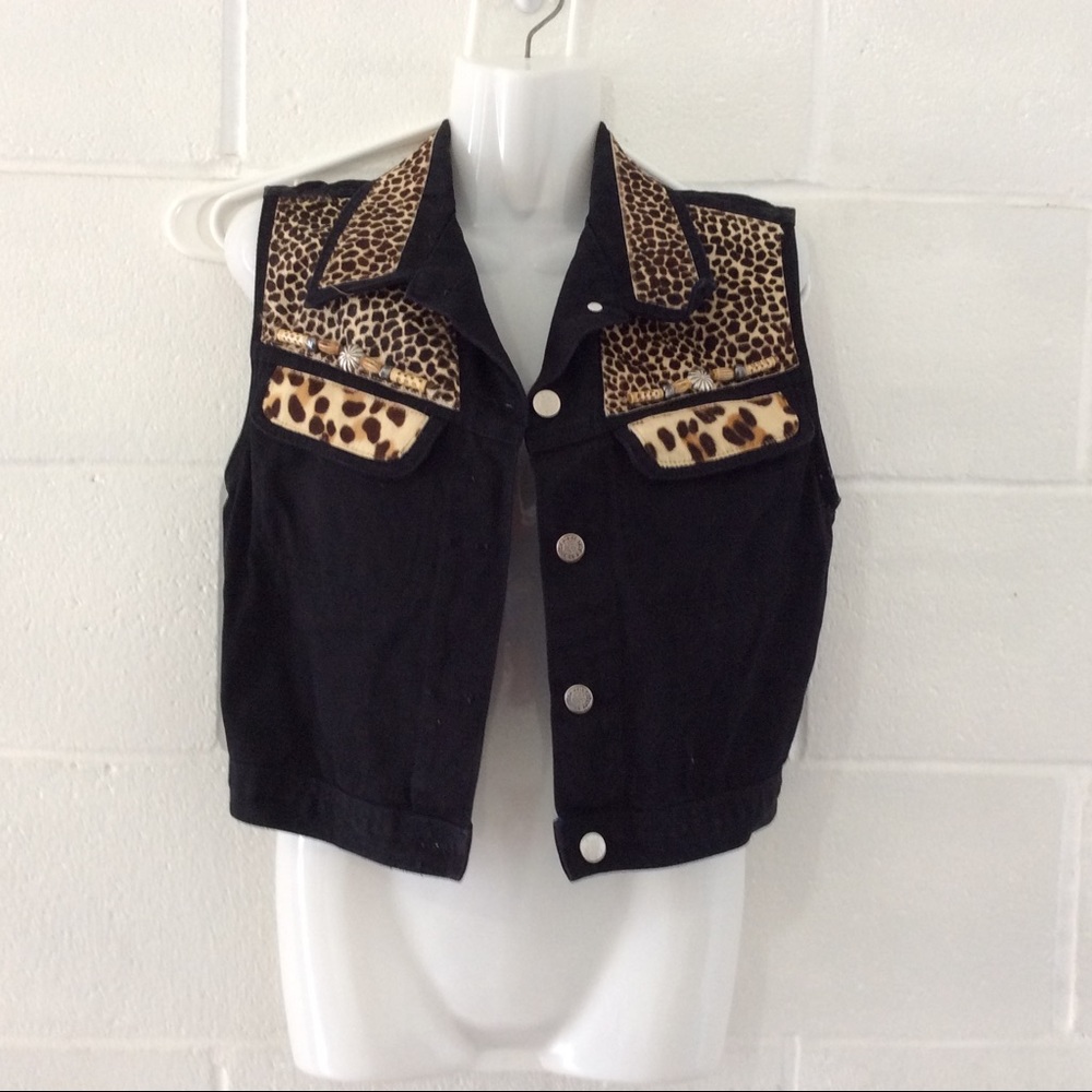 Cache Leopard Denim Vest size Small