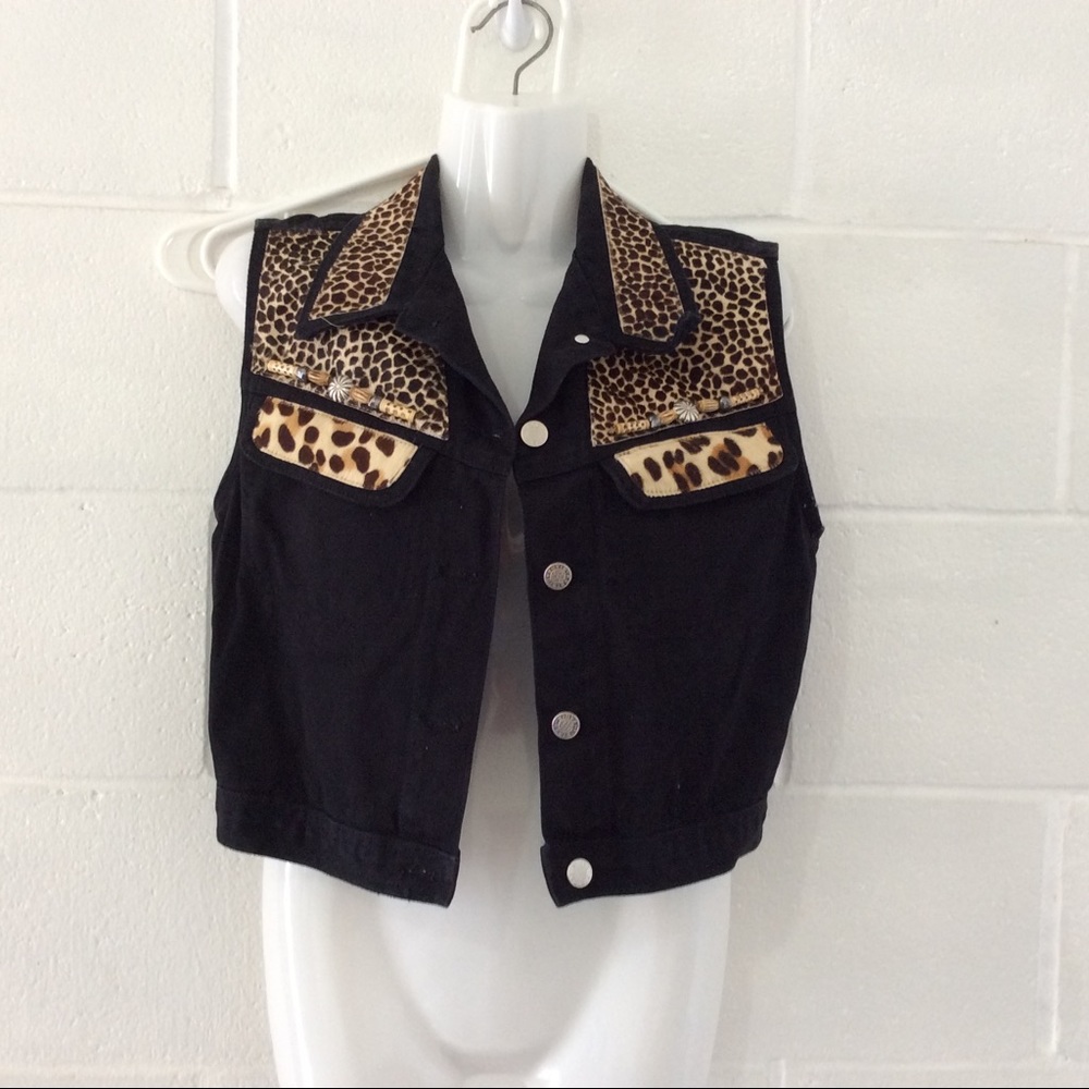 Cache Leopard Denim Vest size Small - Picture 2 of 6