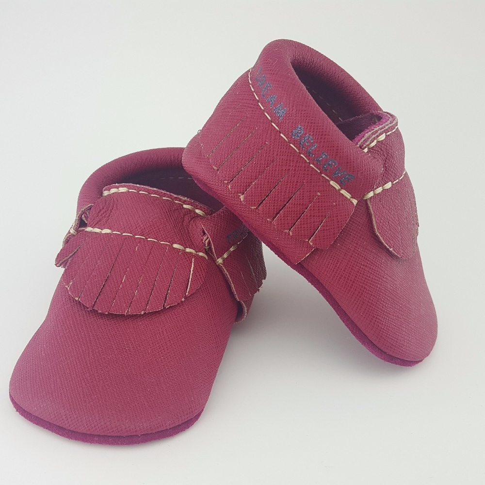 First Steps Inspired Magenta Leather Moccasins