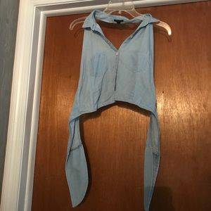 Denim Tie-Back Crop Top