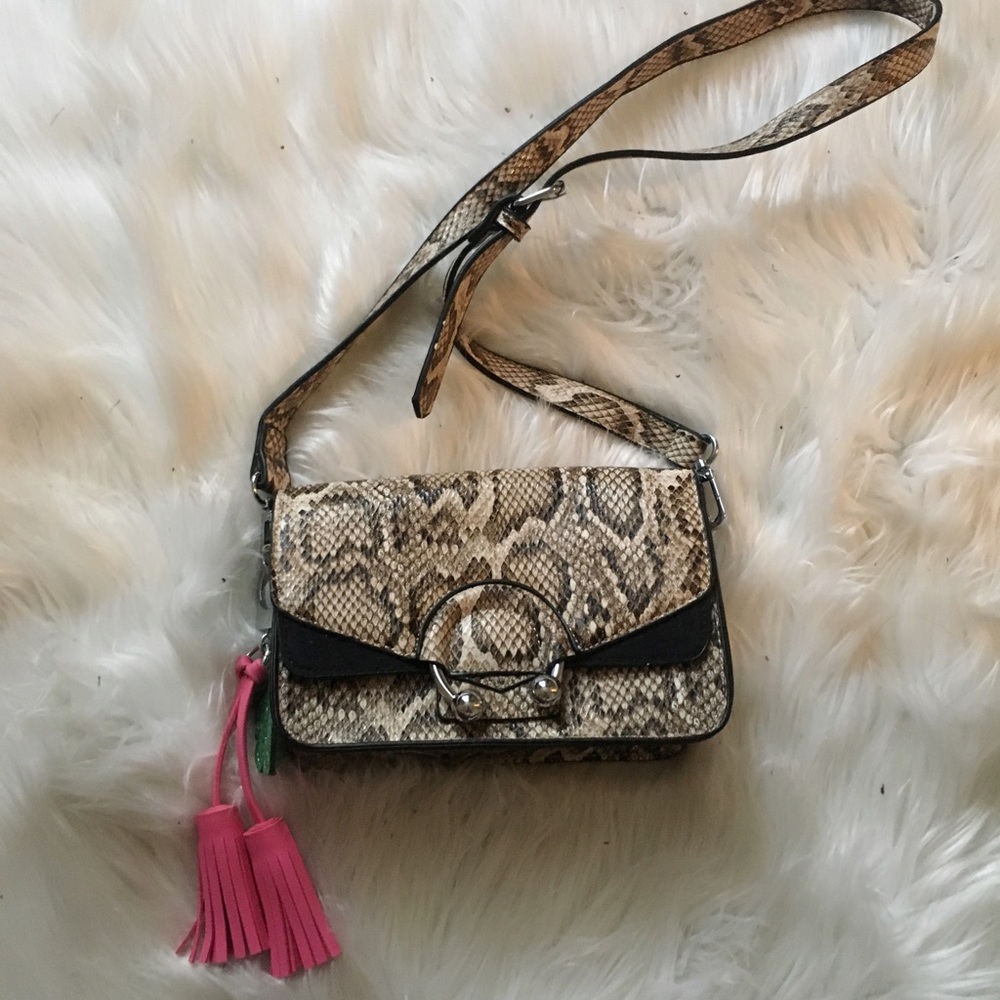 Faux snakeskin shoulder bag