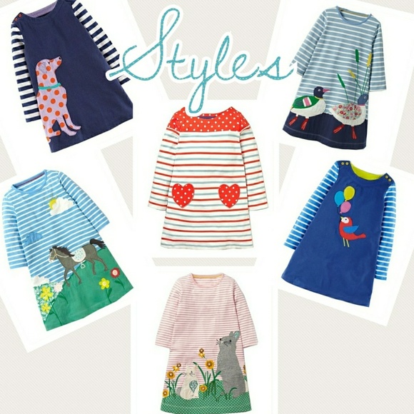 Girls Polka Dot Doggie Blue Striped Shirt Dress - Picture 3 of 3