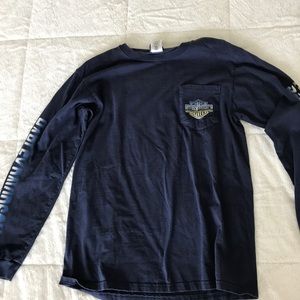 Harley Davidson Long Sleeved Tee Shirt. Dark blue