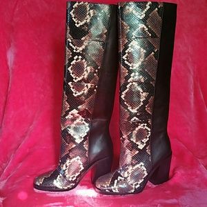 Aska Mason Snake Skin/Black Calf Tall Boots.