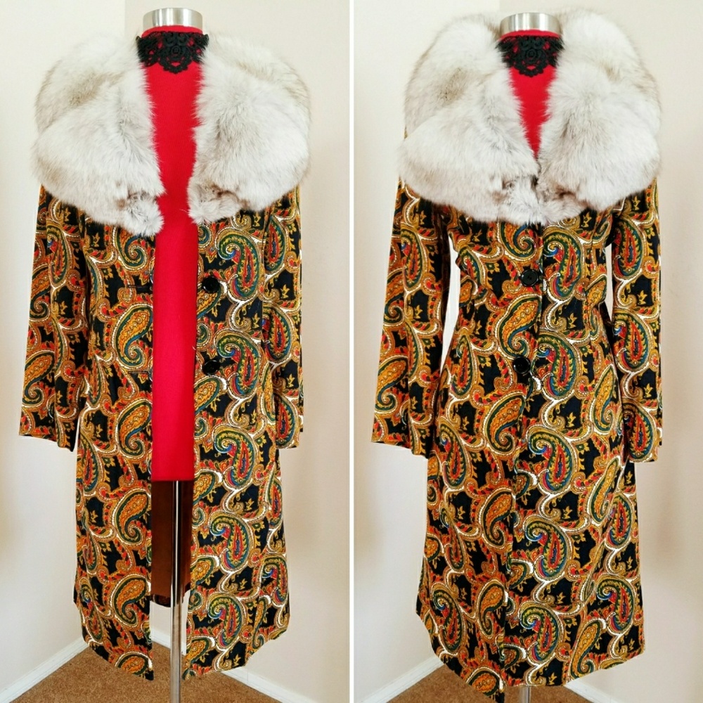 Haute Hippie Boho Tapestry Paisley Fox Fur Coat