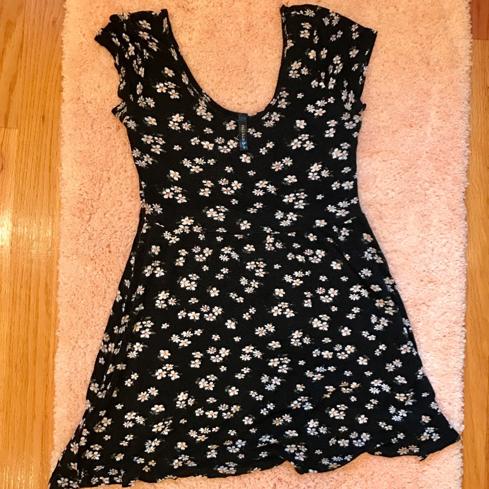 Black floral cotton skater dress