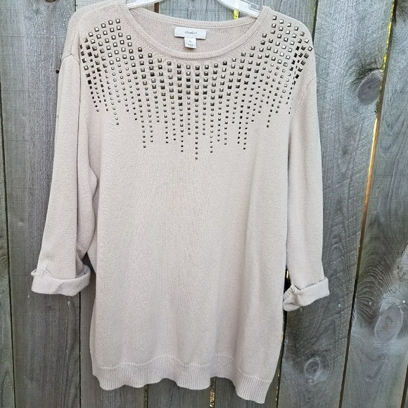 Christopher & Banks Sweaters - Cj Banks tan 3/4 sleeve sweater plus size 1X