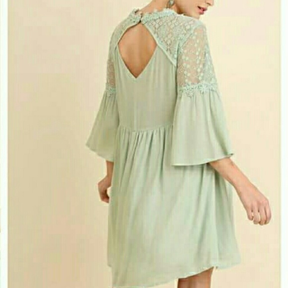 Umgee Dresses Umgee Lace Bell Sleeve Mint Green Boho Dress Poshmark