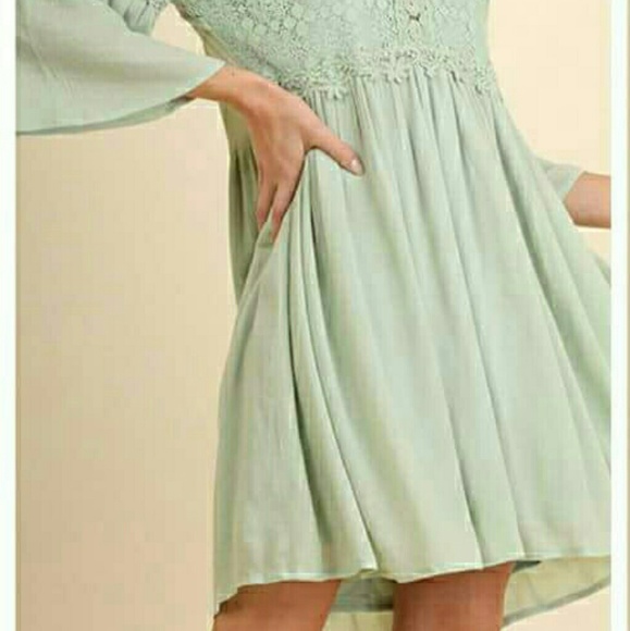 Umgee Dresses Umgee Lace Bell Sleeve Mint Green Boho Dress Poshmark