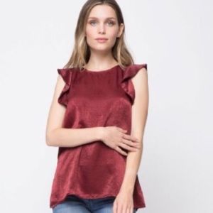 Satin blouse with ruffle cap sleeves