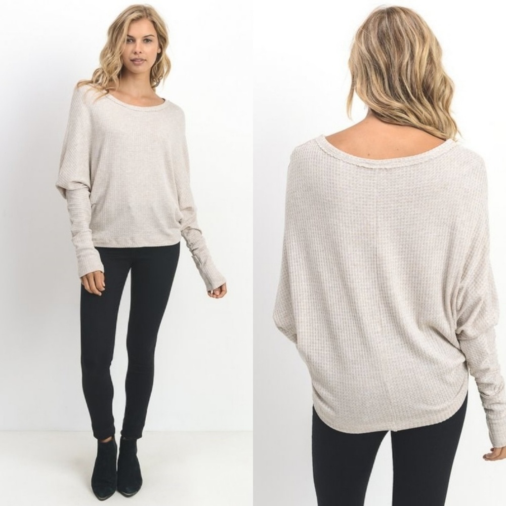 DRAMA QUEEN Waffle Knit Dolman Sleeve Top Fall - Picture 2 of 6