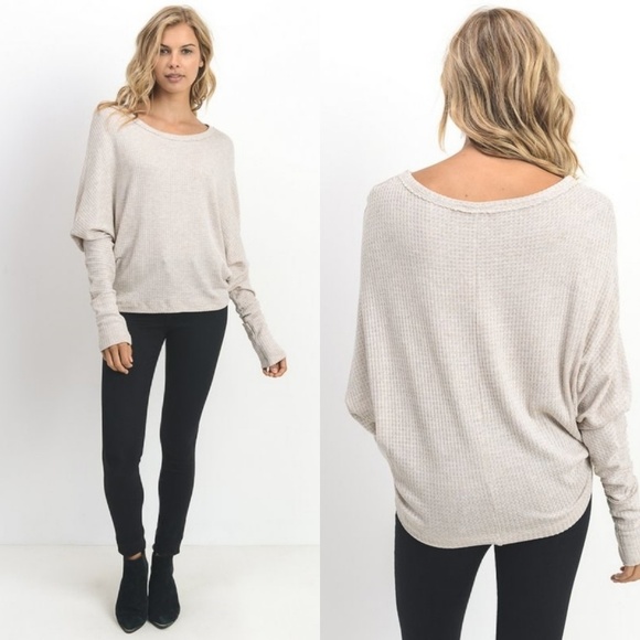DRAMA QUEEN Waffle Knit Dolman Sleeve Top Fall - Picture 2 of 6