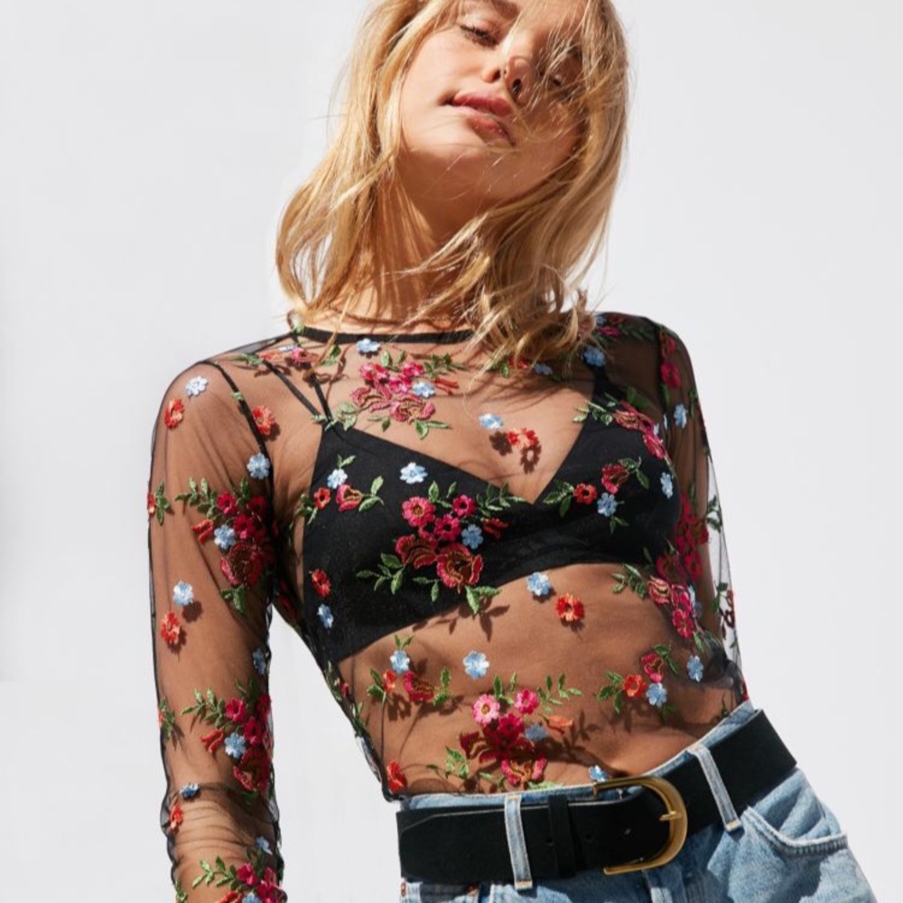 Urban Outfitters Embroidered Sheer Long Sleeve