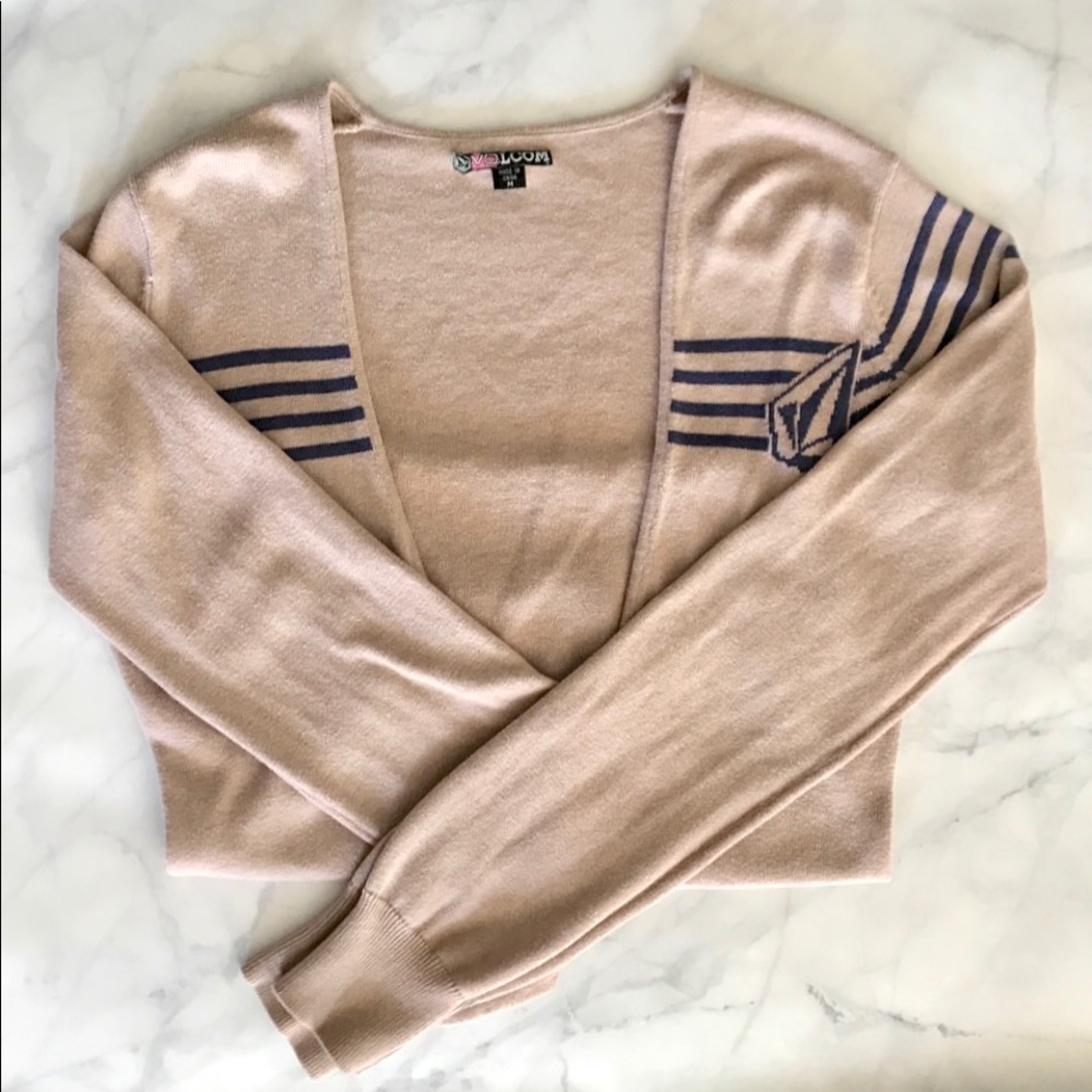Volcom Deep V Neck Cream and Navy Sweater